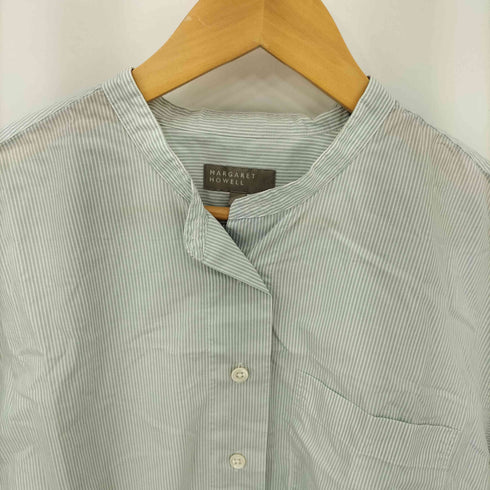 マーガレットハウエル MARGARET HOWELL SUPERFINE COTTON STRIPE スーパーファイン ノーカラー ストライプ長袖シャツ レディース 2