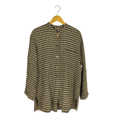 Stneet Wean USA製 レーヨンアセテート チェック バンドカラーシャツ メンズ import:M