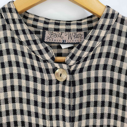 Stneet Wean USA製 レーヨンアセテート チェック バンドカラーシャツ メンズ import:M