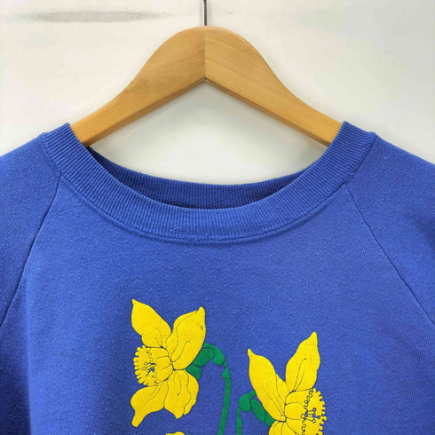80S FRUIT OF THE LOOM ボディ USA製 水仙 フラワー プリント 裏起毛 ラグランスリーブ スウェット メンズ import:XL