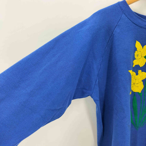 80S FRUIT OF THE LOOM ボディ USA製 水仙 フラワー プリント 裏起毛 ラグランスリーブ スウェット メンズ import:XL