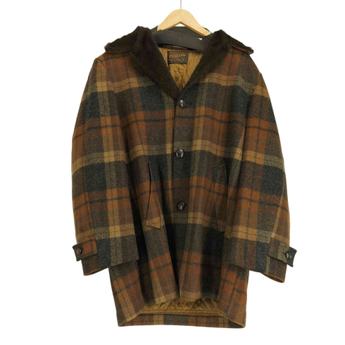 ペンドルトン PENDLETON 70S USA製 チェック くるみボタン ファー ウールコート メンズ
