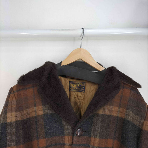 ペンドルトン PENDLETON 70S USA製 チェック くるみボタン ファー ウールコート メンズ