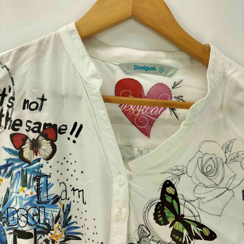 デシグアル Desigual 総柄 スキッパー シャツ ブラウス ハーフボタン プルオーバー レディース import:M