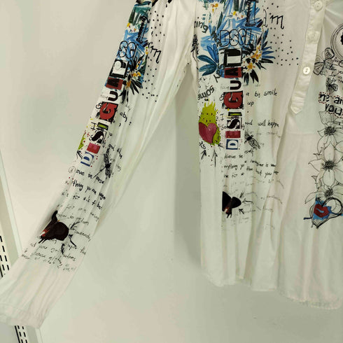デシグアル Desigual 総柄 スキッパー シャツ ブラウス ハーフボタン プルオーバー レディース import:M