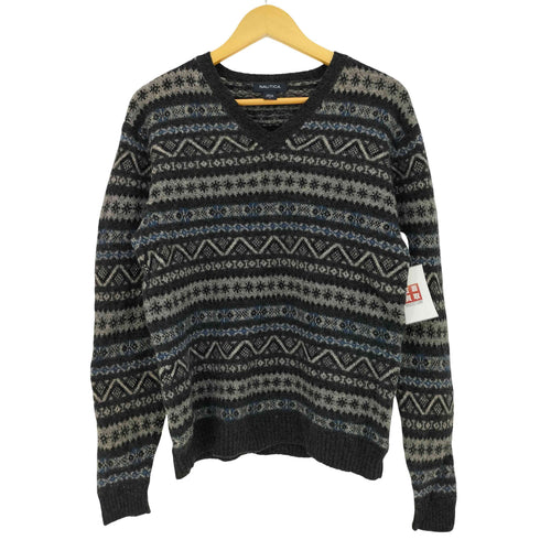 ノーティカ NAUTICA 90-00s ノルディック柄 Vネック ウールニット メンズ import:L