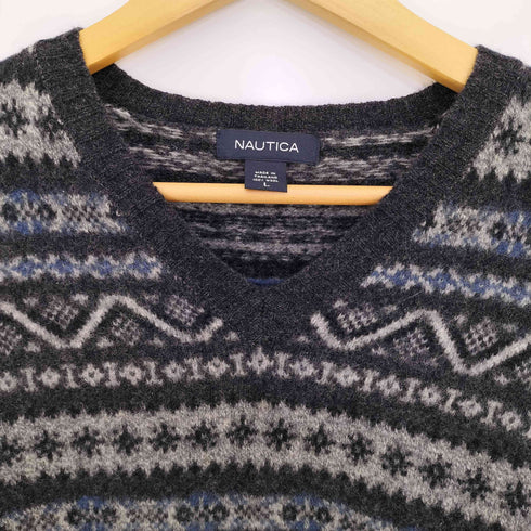 ノーティカ NAUTICA 90-00s ノルディック柄 Vネック ウールニット メンズ import:L
