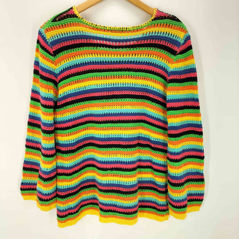 ユナイテッドカラーズオブベネトン UNITED COLORS OF BENETTON イタリア製 マルチカラー ボーダー Vネック ニット セーター レディース