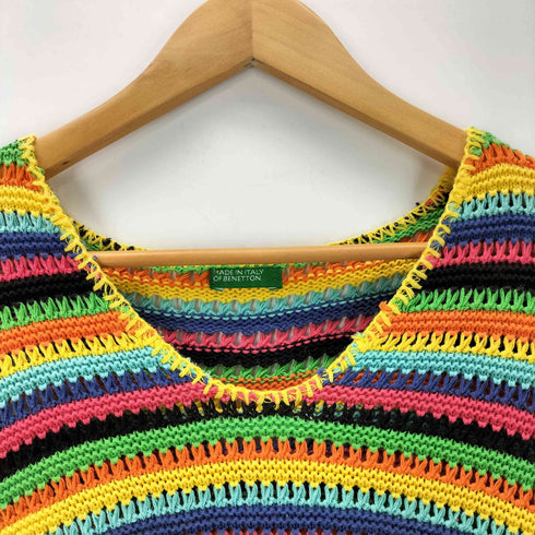 ユナイテッドカラーズオブベネトン UNITED COLORS OF BENETTON イタリア製 マルチカラー ボーダー Vネック ニット セーター レディース