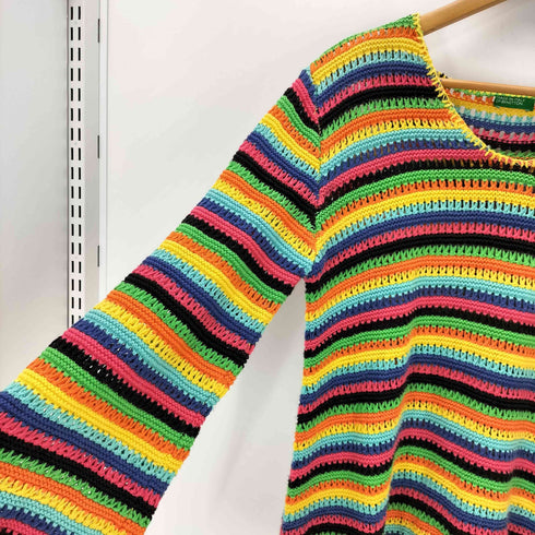 ユナイテッドカラーズオブベネトン UNITED COLORS OF BENETTON イタリア製 マルチカラー ボーダー Vネック ニット セーター レディース