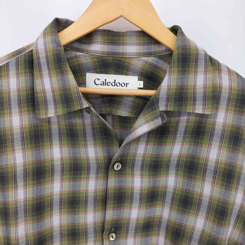 Caledoor マルチポケット 開襟 オープンカラー ウール チェックシャツ メンズ import:L