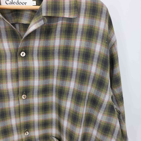 Caledoor マルチポケット 開襟 オープンカラー ウール チェックシャツ メンズ import:L