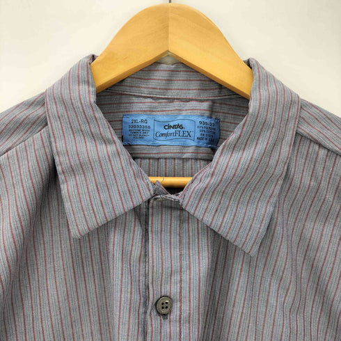 シンタス CINTAS Comfort FLEX 65/35 ポリコットン USA製 企業ロゴ 刺繍 L/S ストライプ ワーク シャツ ビッグサイズ メンズ 2XL