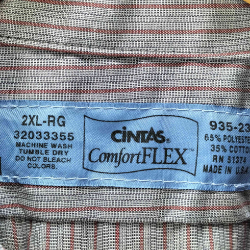 シンタス CINTAS Comfort FLEX 65/35 ポリコットン USA製 企業ロゴ 刺繍 L/S ストライプ ワーク シャツ ビッグサイズ メンズ 2XL