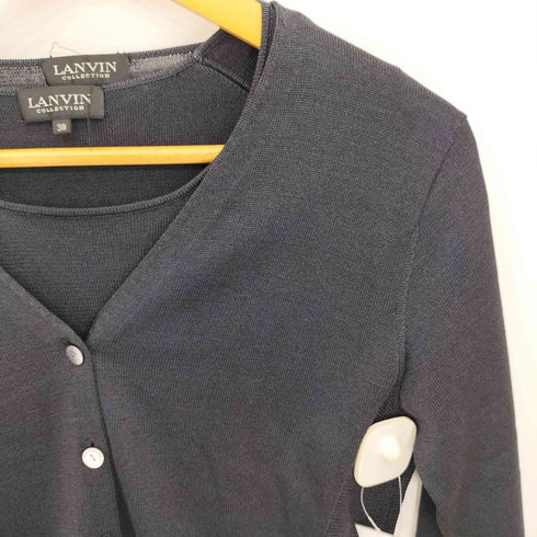 ランバンコレクション LANVIN COLLECTION ヘムレース シルク ニットカーディガン ニットベスト アンサンブル レディース 38