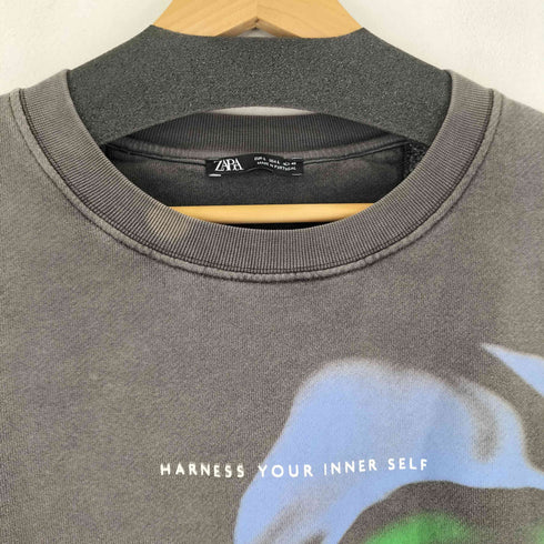 ザラ ZARA フロントプリント スミクロ クルーネックスウェット メンズ US L