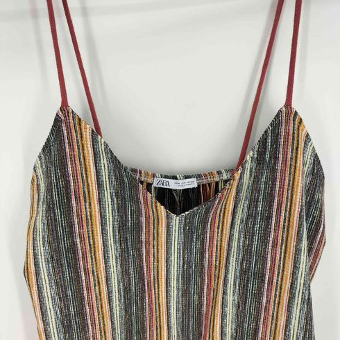 ザラ ZARA マルチカラーストライプ キャミ ワンピース レディース import:M