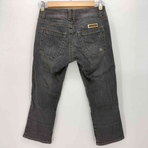バーバリーブルーレーベル BURBERRY BLUE LABEL 裾 チェック ローライズ ストレッチ スキニー ブラック デニム パンツ レディース JPN:38
