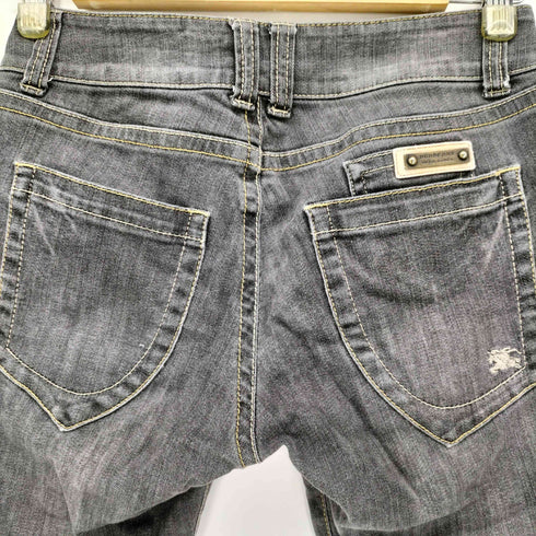 バーバリーブルーレーベル BURBERRY BLUE LABEL 裾 チェック ローライズ ストレッチ スキニー ブラック デニム パンツ レディース JPN:38