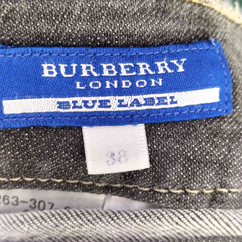 バーバリーブルーレーベル BURBERRY BLUE LABEL 裾 チェック ローライズ ストレッチ スキニー ブラック デニム パンツ レディース JPN:38