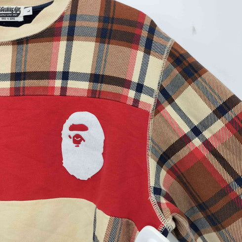 アベイシングエイプ A BATHING APE 21aw BAPE CHECK APE HEAD CREWNECK メンズ JPN:L