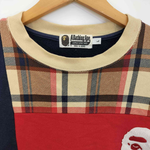 アベイシングエイプ A BATHING APE 21aw BAPE CHECK APE HEAD CREWNECK メンズ JPN:L