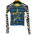 Zebra & Check Print Long Sleeve Cropped T-Shirt レディース