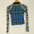 Zebra & Check Print Long Sleeve Cropped T-Shirt レディース