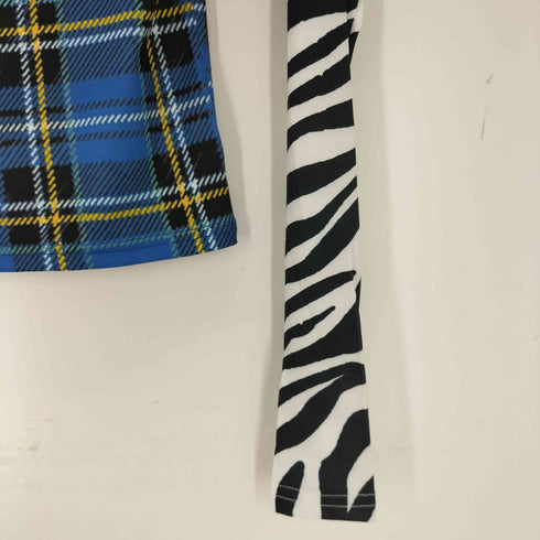 Zebra & Check Print Long Sleeve Cropped T-Shirt レディース