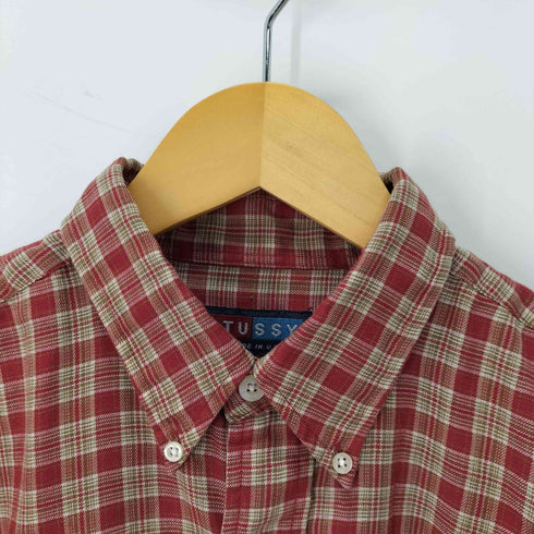 ステューシー Stussy 90s MADE IN USA ロゴ刺繍 チェック柄 BD 長袖ネルシャツ メンズ JPN:L