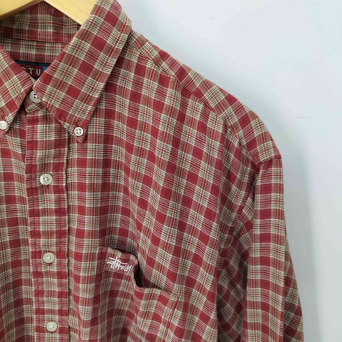 ステューシー Stussy 90s MADE IN USA ロゴ刺繍 チェック柄 BD 長袖ネルシャツ メンズ JPN:L