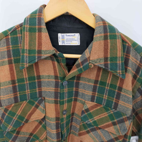 ペニーズタウンクラフト PENNEYS TOWNCRAFT 60s ウール ネル チェック 開襟 オープンカラーシャツ メンズ M-15-15 1/2