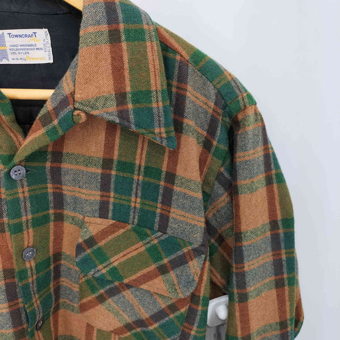 ペニーズタウンクラフト PENNEYS TOWNCRAFT 60s ウール ネル チェック 開襟 オープンカラーシャツ メンズ M-15-15 1/2