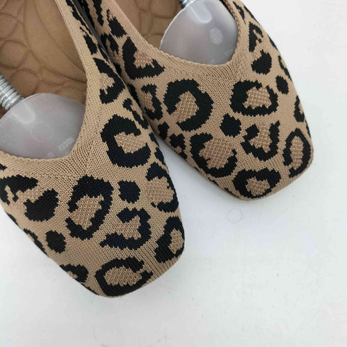 VIVAIA Square toe ultra-lightweight thick sole flat shoes スクエアトゥ レオパード柄 パンプス レディース 38.5