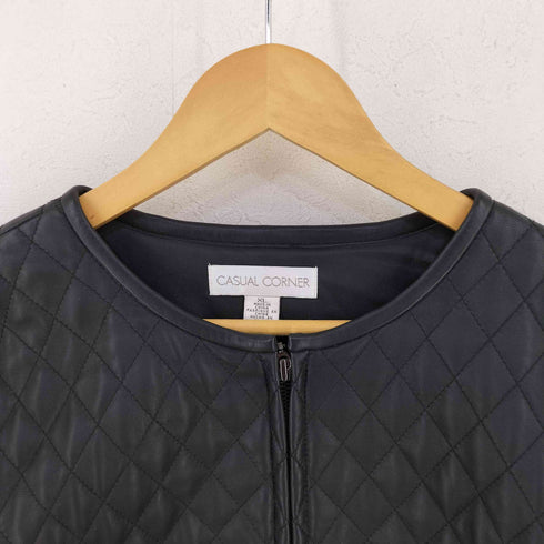 レザーキルティング ノーカラー ジャケット レディース import:XL