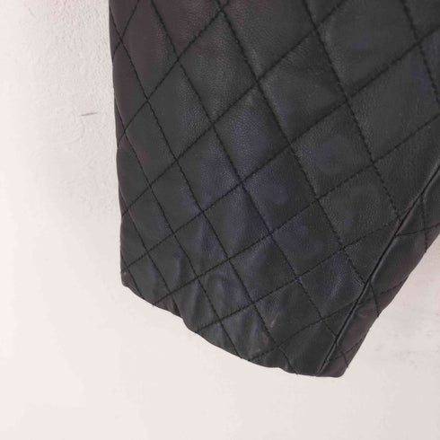 レザーキルティング ノーカラー ジャケット レディース import:XL