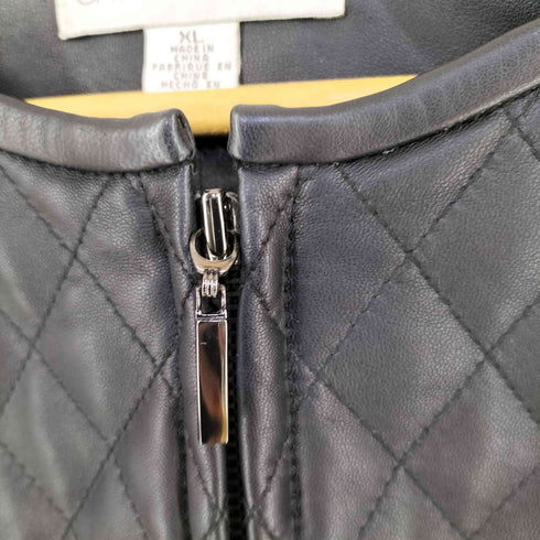 レザーキルティング ノーカラー ジャケット レディース import:XL
