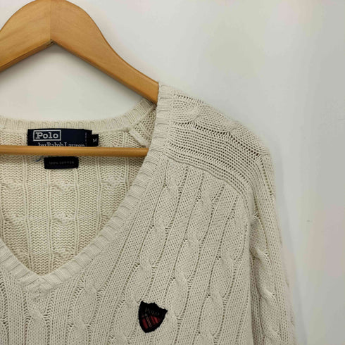 ポロバイラルフローレン Polo by RALPH LAUREN 90s POLO刺繍 Vネック ケーブルコットンニット メンズ import:M