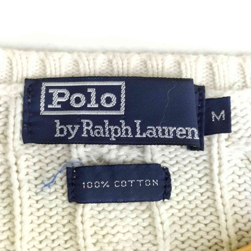 ポロバイラルフローレン Polo by RALPH LAUREN 90s POLO刺繍 Vネック ケーブルコットンニット メンズ import:M