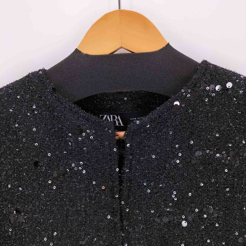 ザラ ZARA スパンコール ノーカラージャケット レディース M