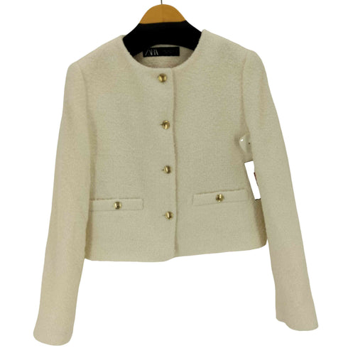 ザラ ZARA ノーカラー ツイードジャケット レディース M