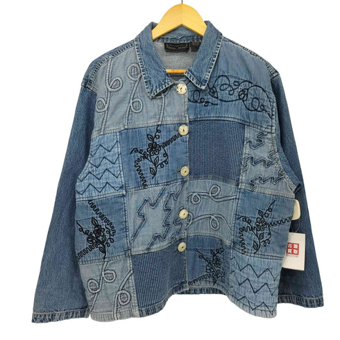 New Direction インド綿 パッチワーク 刺繍デザイン デニムジャケット レディース import:XL