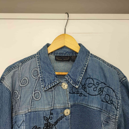 New Direction インド綿 パッチワーク 刺繍デザイン デニムジャケット レディース import:XL