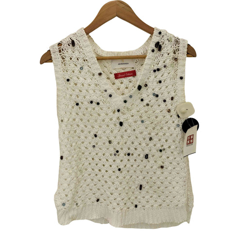 アキラナカ AKIRA NAKA 別注 Gerda glass beads&ores knit WH/ 天然石 ビーズニットベスト レディース