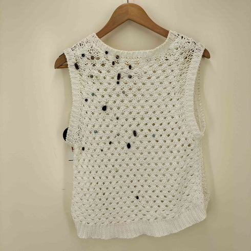 アキラナカ AKIRA NAKA 別注 Gerda glass beads&ores knit WH/ 天然石 ビーズニットベスト レディース