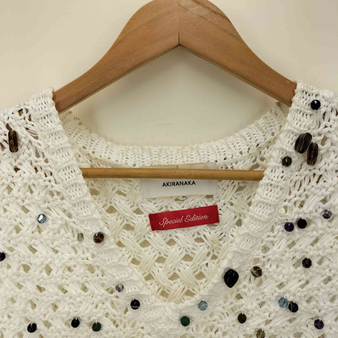 アキラナカ AKIRA NAKA 別注 Gerda glass beads&ores knit WH/ 天然石 ビーズニットベスト レディース