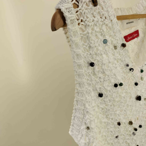 アキラナカ AKIRA NAKA 別注 Gerda glass beads&ores knit WH/ 天然石 ビーズニットベスト レディース