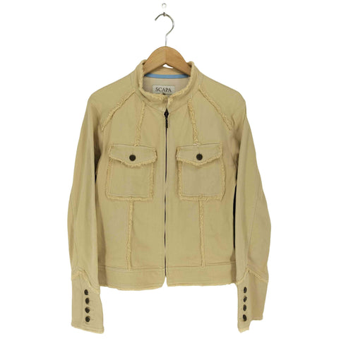 スキャパ SCAPA インサイドアウトフリンジコットンシングルライダースジャケット レディース 42