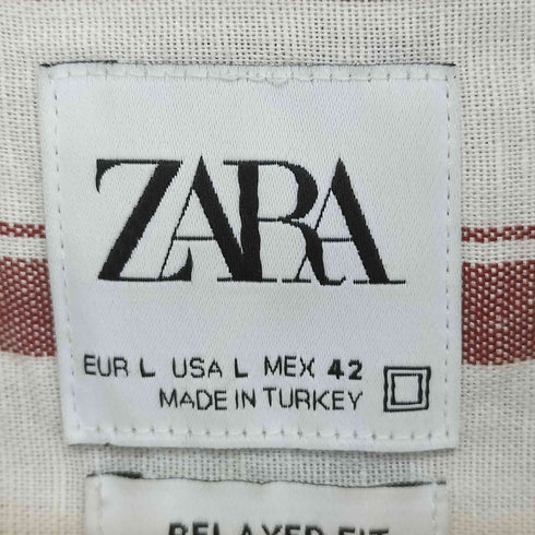 ザラ ZARA コットンリネンストライプシャツ メンズ import:L