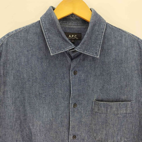 アーペーセー A.P.C. 日本製 レギュラーカラー 1ポケ L/S デニムシャツ ヒッコリーシャツ メンズ 2